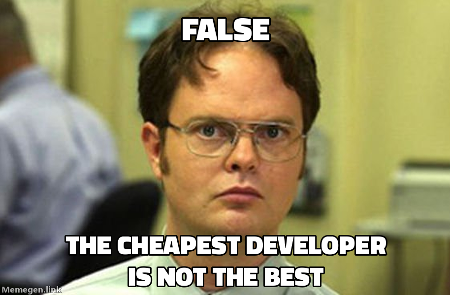 Dwight cheapest developer meme