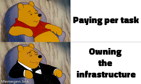 Paying per task vs owning infrastructure meme